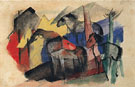 Three Horses in a Landscape with Houses 1913 - Franz Marc
