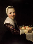 Portrait van c1650 Een Meisje Met Perziken - Aelbert Cuyp