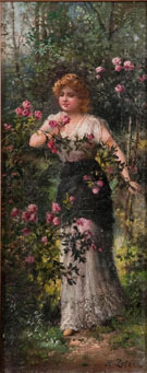 Woman In Rose Garden - Hans Zatka