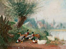 Ducks At The Pond Near A Mill - Julius Scheurer