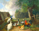 Peacocks Ducks And Chickens Near A Pond - Julius Scheurer